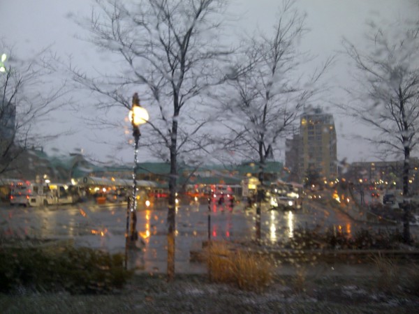 Kitchener bus station in December rain
